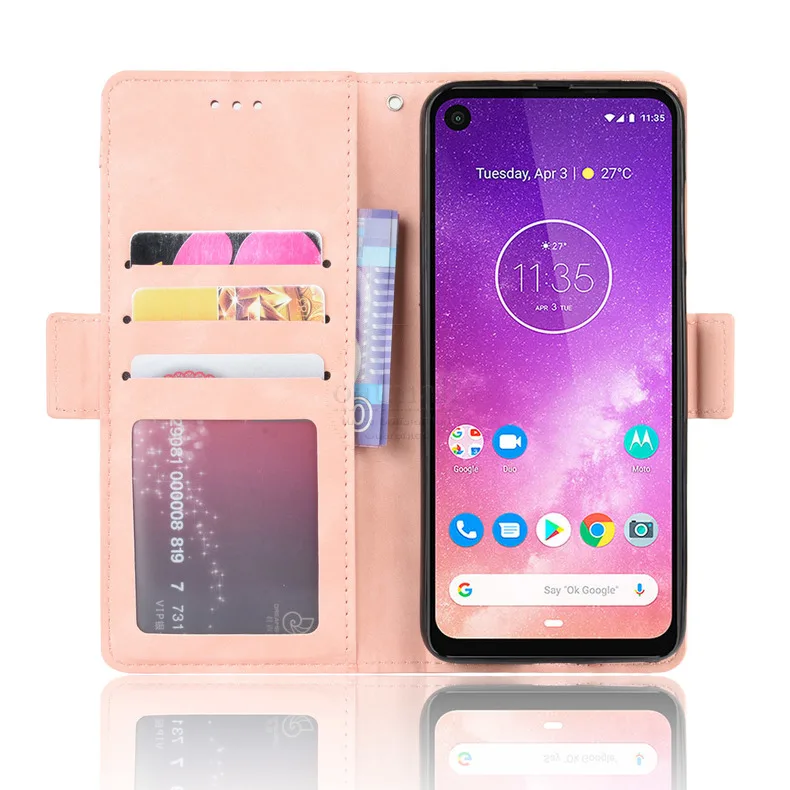 Магнитный чехол-книжка для MOTO One Vision Wallet Case для Motorola P50 отделение для фото и карточек Роскошный кожаный чехол для мобильного телефона