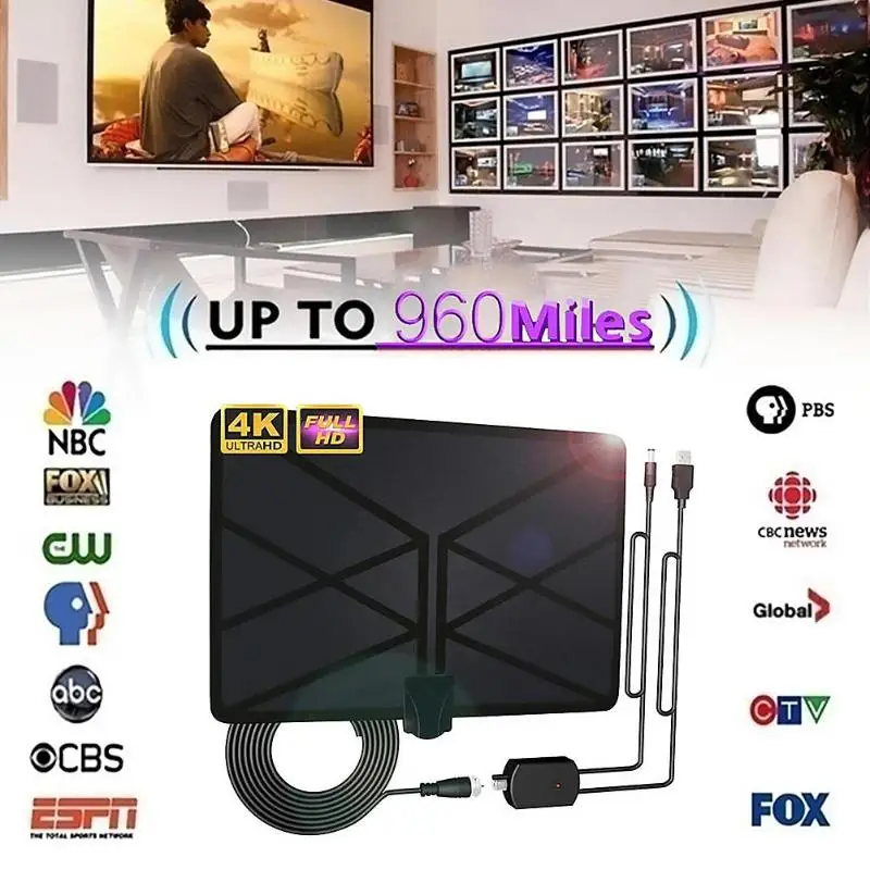 960 Miles телевизионная антенна внутренняя усиленная цифровая антенна HD tv 4K HD DVB-T Freeview tv для местных каналов вещания домашнего телевидения