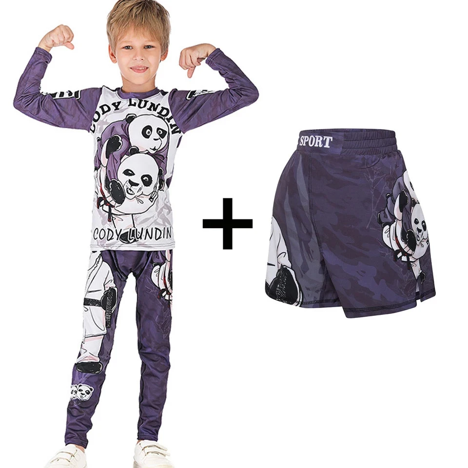 Sports Apparel BJJ GI Kids MMA Rashguard T-shirt + Pants Set Jiu Jusit Tights Muay Thai Shorts Rash Guard For Children MMA Compression Sportsuit