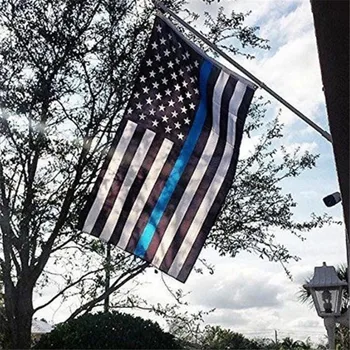 

90*150cm White Blue Line USA Police Flags Thin American National Banner Strip Printed Stars With Brass Grommets Home Decor