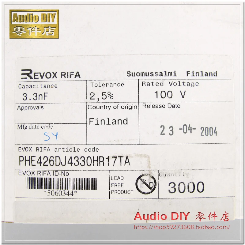20 шт RIFA PHE426 3300pF/100V 2.5% P5MM MKP 332/100V аудио синий пленочный конденсатор 426 RIFA 3.3nF 100VDC 332 3300PF 3N3