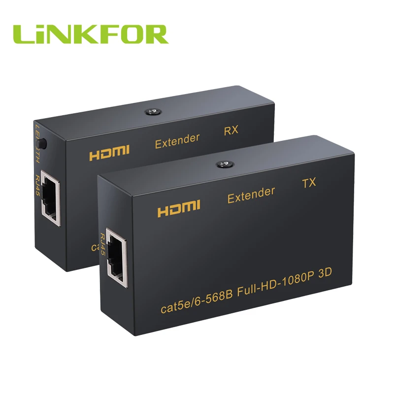 

LiNKFOR HDMI Extender TX/RX Support CAT 5e CAT6 RJ45 Cable 60m 1080P 3D HDMI to RJ45 Ethernet Cable Signal Extender for HDTV