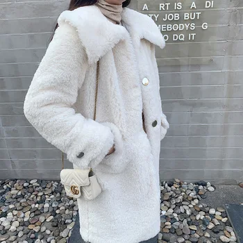 

2020 Fashion Singel breasted Faux fur Coat Korean Loose thick warm long winter jacket women elegant casual Warm Coat femme