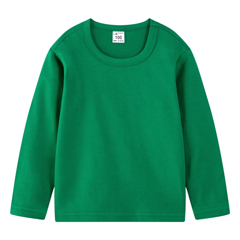 DE PEACH/однотонная хлопковая Детская футболка с длинными рукавами для мальчиков и девочек; Повседневная футболка; сезон весна-осень; Детские рубашки на подкладке - Цвет: Зеленый