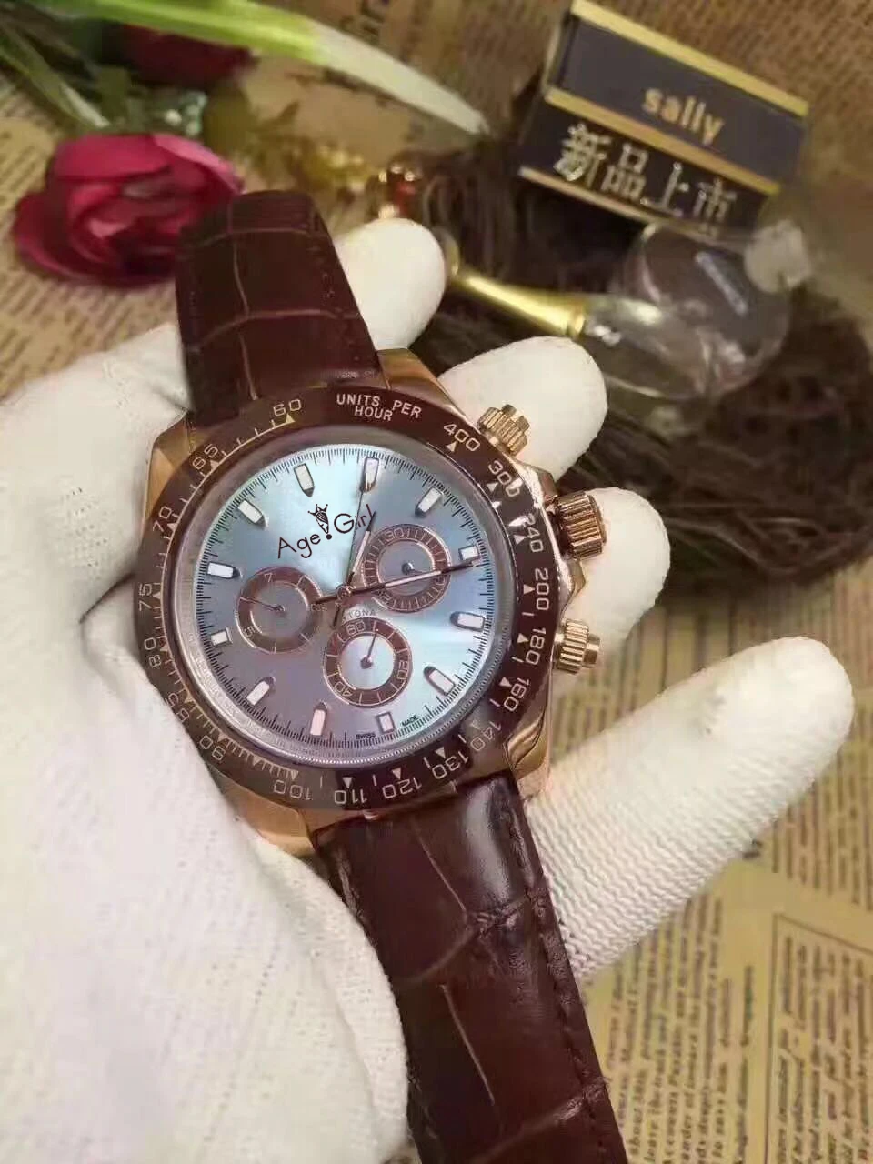 Brand New Mens Luxury Top Quality Rose Gold Chocolate Dial Ceramic Bezel Leather Gent's Automatic Mechanical Sapphire Watches