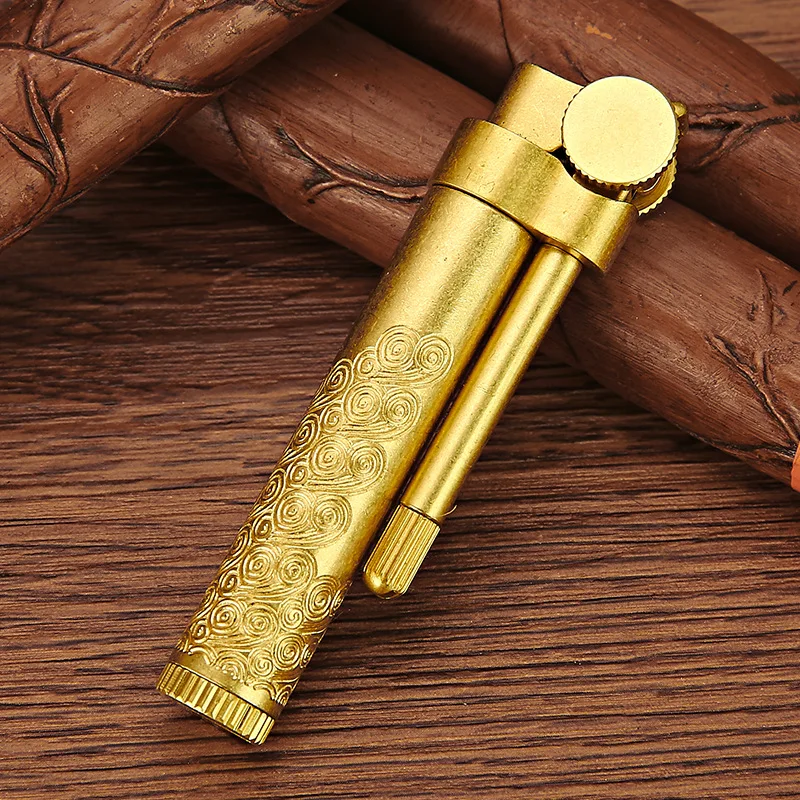 

New Pure Brass Gasoline Lighter Flint Grinding Wheel Lighter Free Fire Kerosene Retro Pipe cigarette Lighter Gadgets For Men