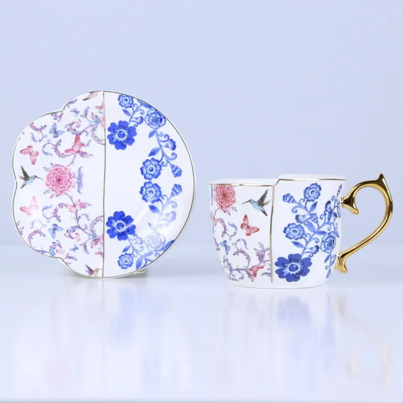 

British Style Luxury Coffee Cup And Saucer Set With Gold Handel Ceramic Cappuccino Afternoon Tea Cup Tea Set With Gift Box