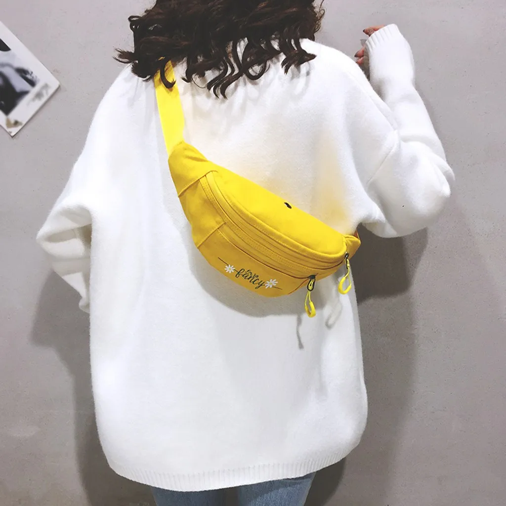 Women Canvas Fanny Pack Waist Bag student streetwear Trendy chest bag Solid Cute Pattern Belt bag nerka Purse Pouch pochete new