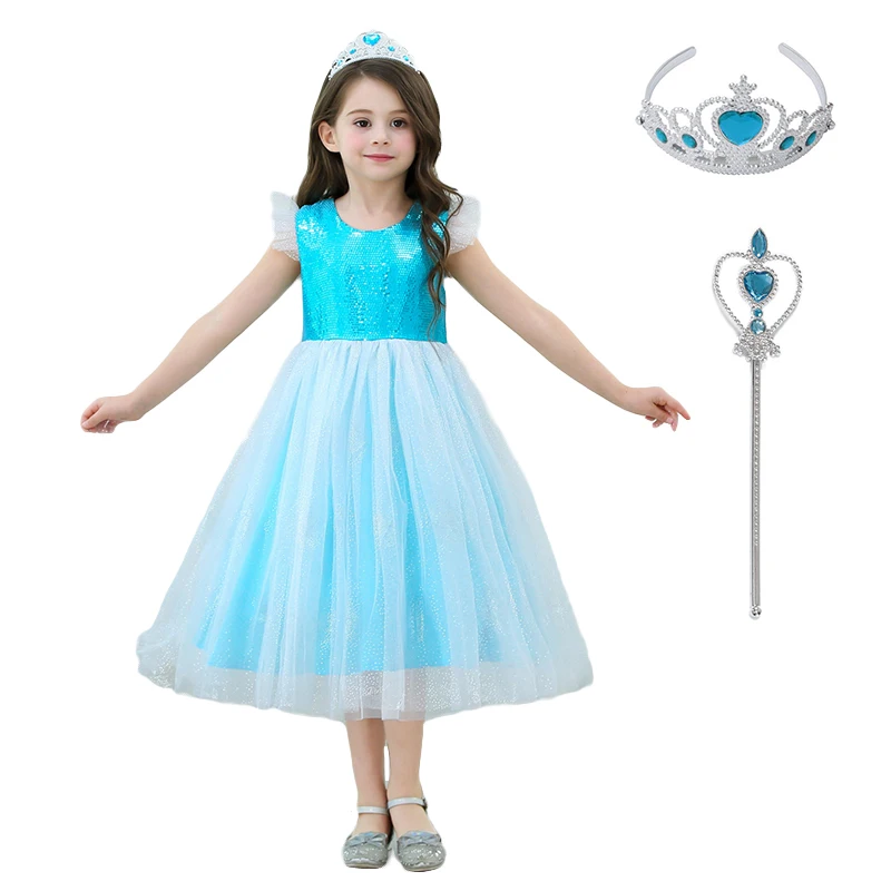 

Baby Girl Elsa Cosplay Costume Princess Elsa Dress with long cape Christmas Birthday Halloween Party Fancy Dress Frozen Queen