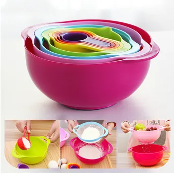 

10 Pcs Mixing Bowls Set Nesting Bowls Stackable Measuring Cups Sieve Strainer Colander for Salad Cooking Baking Tool Strainer