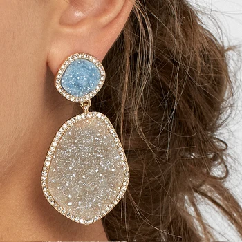 

Dvacaman Irregular Druzy Drop Earrings Women Fashion Large Drop Earrings Stone Statement Earrings Wholesale Female Bijoux Party