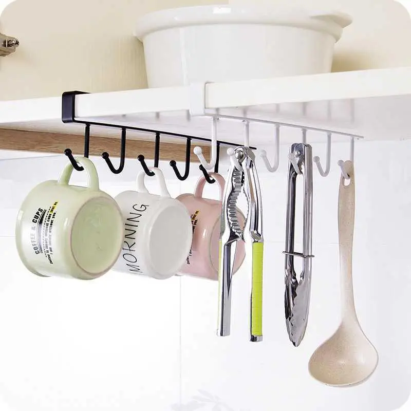 Kitchen Rack Cabinet Shelf Six Hooks Water Cup Pot Shovel Storage Shelf Kitchen Hanging Cabinet Hanging Nail-Free Hook