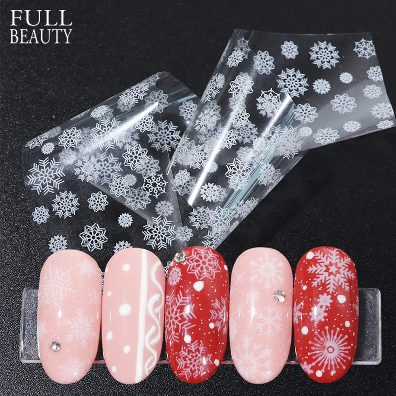 

4pcs White Snowflakes Nail Foil Transfer Wraps Set Xmas Flower 3D Designs Christmas Nail Art Decorations Sticker Accessory CH750