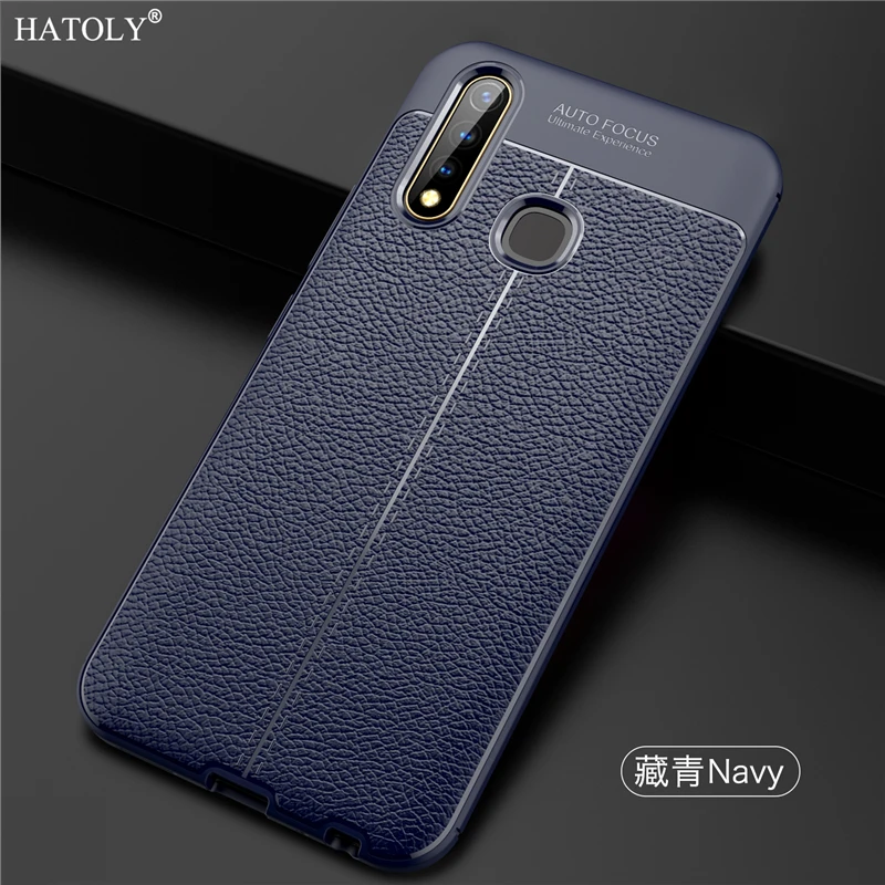 Navyblue Для чехла Vivo Y19 чехол мягкий силиконовый кожаный ТПУ противоударный бампер задняя крышка для Vivo Y19 чехол для телефона для Vivo Y19 чехол 6,53" - Цвет: Navyblue