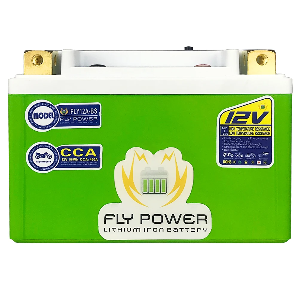 FLY12A-BS Motorcycle 12V LiFePO4 Start Battery 96Wh CCA 450A BMS Lithium  iron Phosphate Scooter Batteries 12V Replace YTX12A-BS
