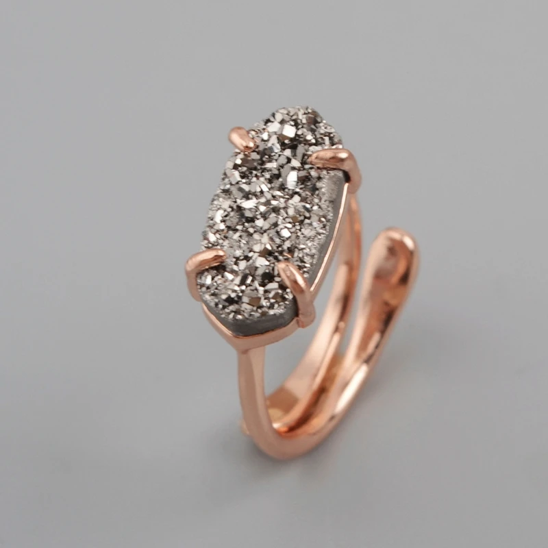 silver druzy Натуральные Агаты Druzy женские кольца цвета Drusy Fasion кольцо Kendra Кольца Драгоценные камни камень черный белый серебряный девушки кольцо дропшиппинг - Цвет основного камня: silver druzy