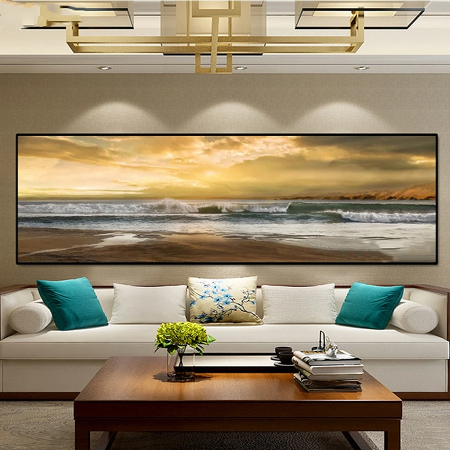 

Large DIY Diamond Painting sticker Diamond Embroidery Beach Sea Wave Cross Stitch Full drill square round diamond mosaic decor