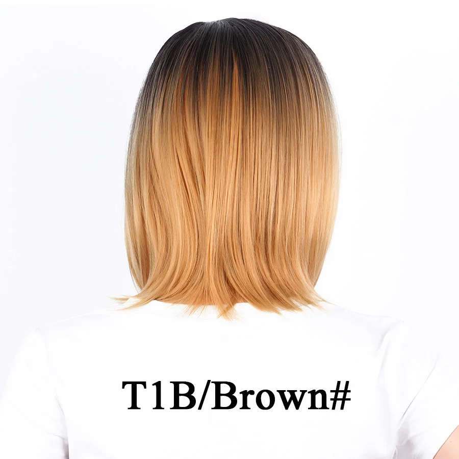Leeons 2" длинный зеленый Омбре парик прямой темный блонд парик термостойкий синтетический парик серый парик косплей для женщин афро-американский - Цвет: t1b brown duanbob