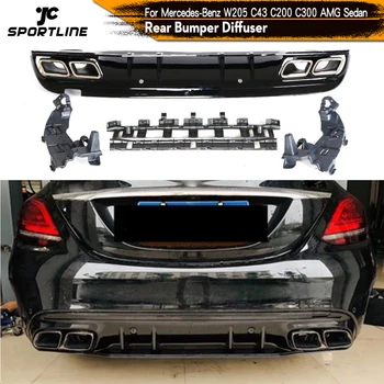 

Car Rear Bumper Diffuser Lip with Exhaust for Mercedes-Benz C-Class W205 C200 C250 C300 C350 C400 C43 AMG Sport 4-Door 2014UP
