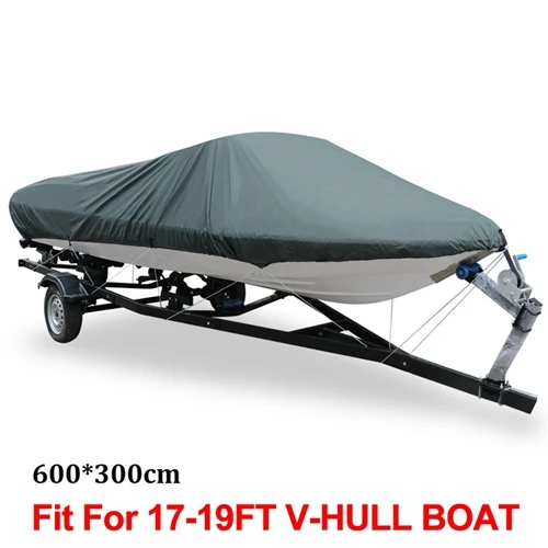 Uxcell 210D Крышка Для лыжной лодки для рыбалки 14-16ft/16-18ft/17-19ft/20-22ft v-корпус Солнцезащитный УФ-протектор для катера, Стояночный тент - Цвет: Gray 17-19FT