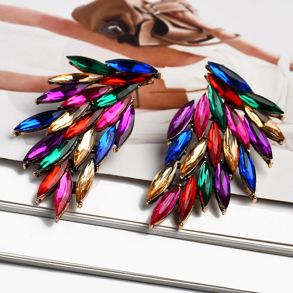 Fashion Colorful Crystal Dainty Geometric Wing Shaped Luxury Earings 3