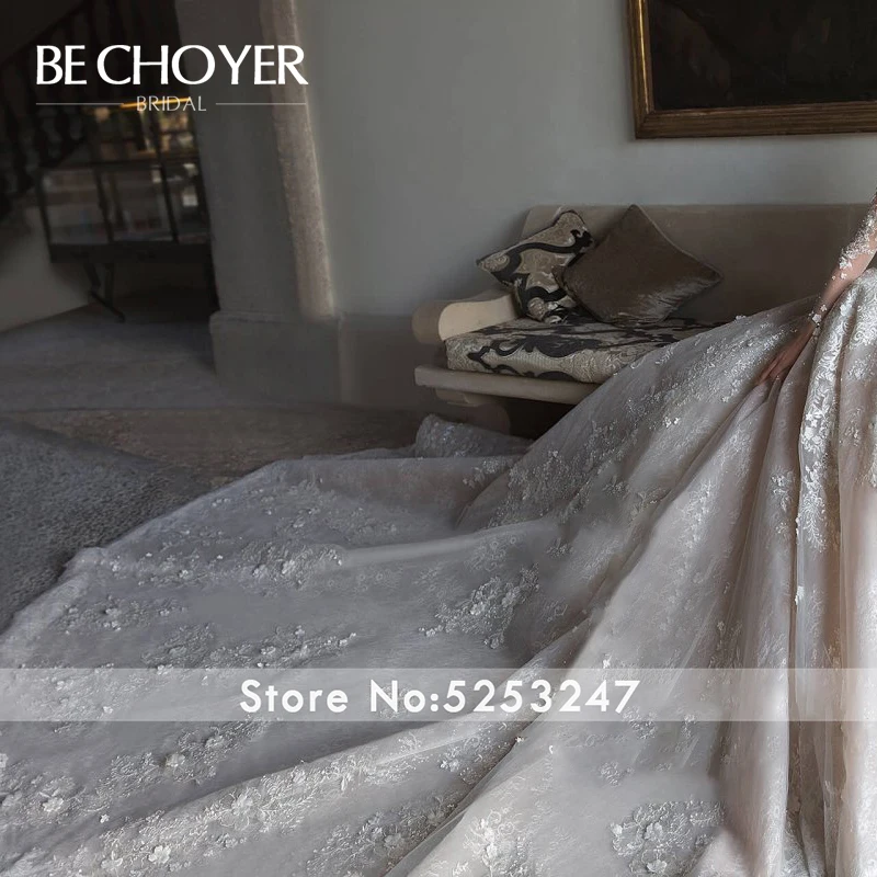 Вышитое бисером свадебное платье beckhoyer N218 с длинным рукавом 3D Цветы бальное платье Часовня Поезд платье для невесты принцессы Vestido de Noiva