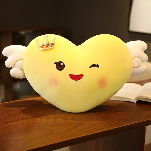 50cm 7 Colors Kawaii Heart With Angel Wings Plush  Pillow Toy Soft Stuffed Cartoon Crown Love Doll Girlfriends Valentine's Gifts
