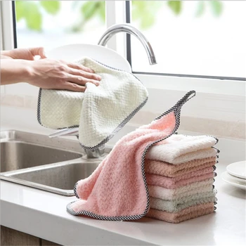 

25*27.5cm Super Absorbent Coral fleece Clean Cloth Wiping Rag Dish Towel Practical Home Kitchen Sink Wipe Cleaning Tool