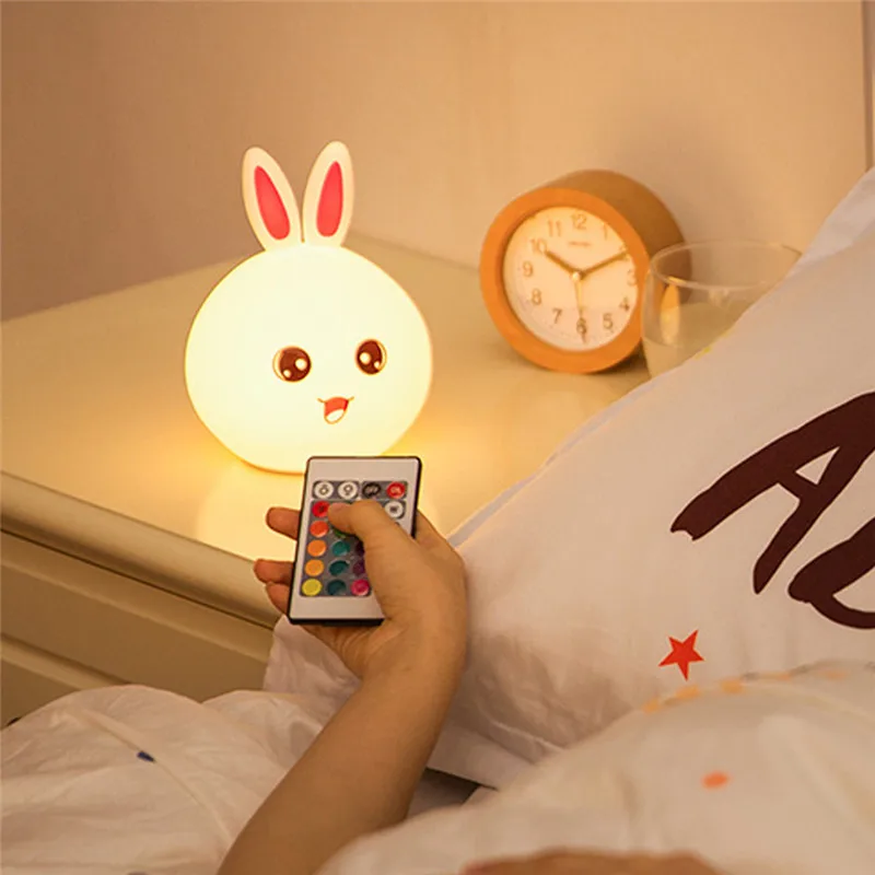 USB Silicone Night Light LED Remote Sensor Cute Rabbit Lamp Bedroom LED Night Lamp Children Baby Kids Bedside Lamp