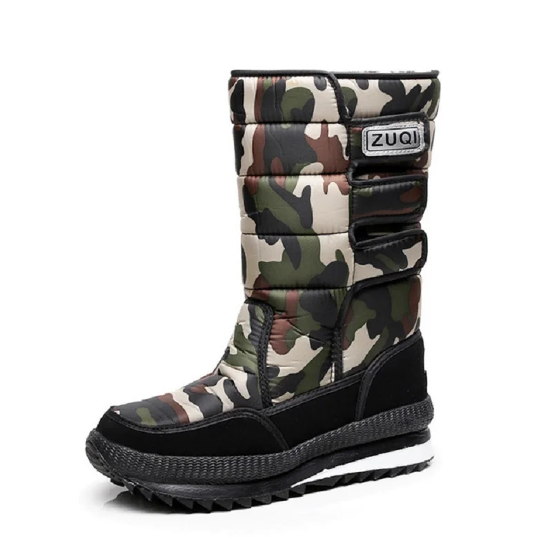 

Platform Men Snow boots Waterproof Nylon Plus size 45-47 Mens Mid calf Boots Platform Plush Warm Shoes Winter Black 2019