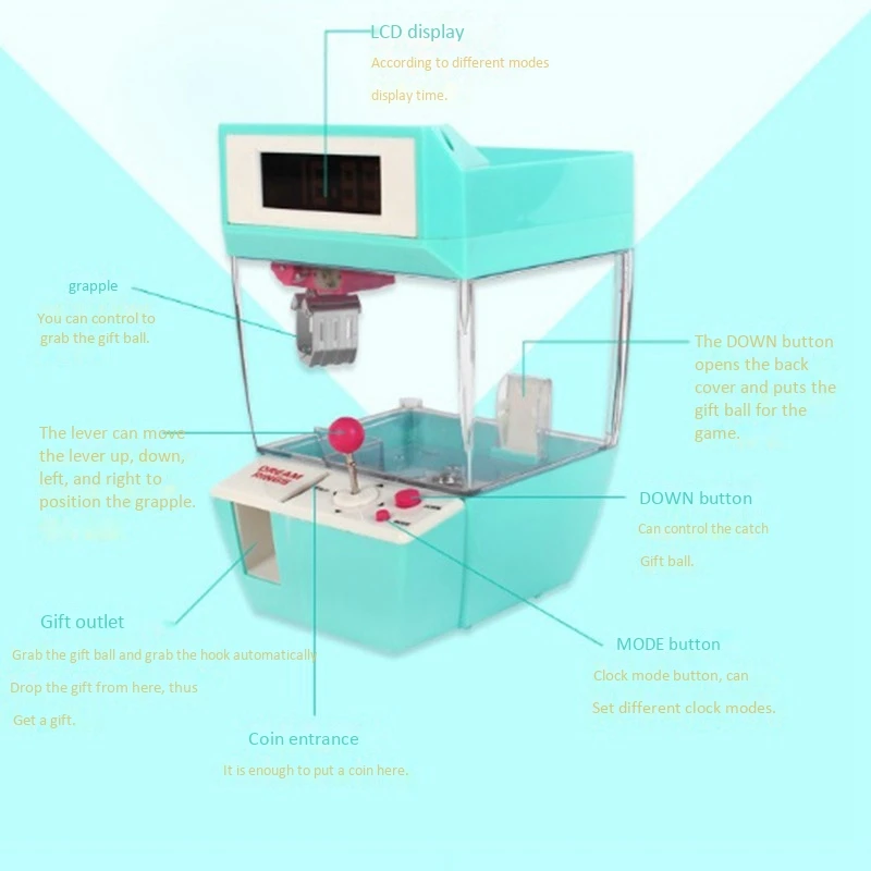 Alarm Clock Coin Machine Crane Machine Candy Doll Grab Claw Machine Arcade Automatic Toy Child Child