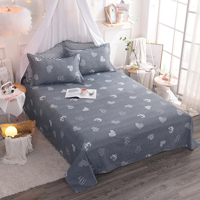 

Cartoon Love Pattern Cotton Bed Sheet 230x250cm Plain Flat Sheet Soft Mattress Protector single Sheet Pillowcase gray Bedding