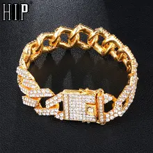 Хип хоп 19 мм Bling Heavy Iced Out кубинские звенья цепи Полный AAA кристалл проложить мужской браслет золотые браслеты для мужчин ювелирные изделия