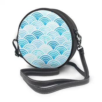 

Blue Watercolor Circles Abstract Geometric Pattern Bag Round Shoulder Bag Small Women Fashion Summer Messenger Crossbody Bags
