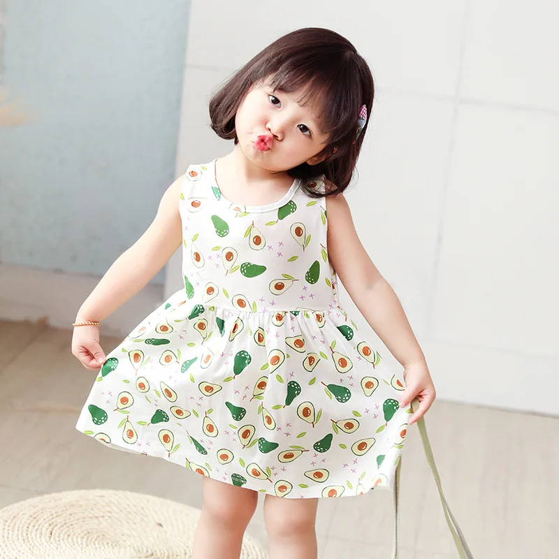 

Girls dresses 2021 summer children cotton princess dresses for kids girl korean baby clothes cheap stuff fruit print
