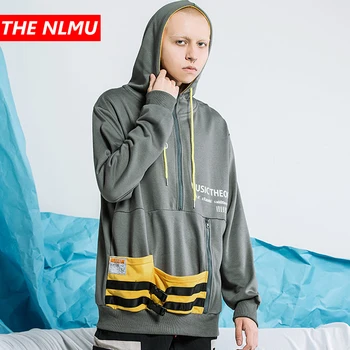 

Harajuku Pocket Patchwork Hoodies Sweatshirts Men Hip Hop Pullover Hoodie Streetwear Casual Fashion Tops Autumn 2019 WG625