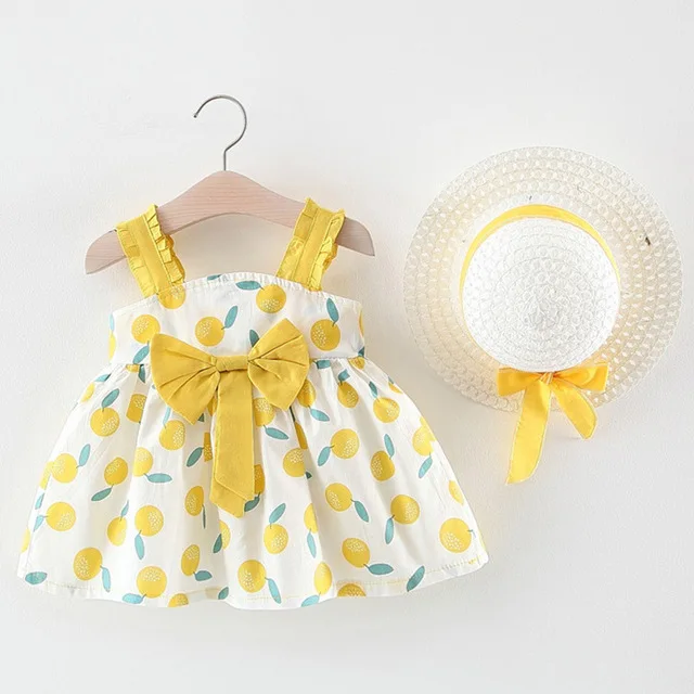 -F20-Yellow- Платье для маленьких девочек летнее джинсовое платье на подтяжках с бантом для девочек пляжное платье принцессы из сетчатой ткани со звездами+ шляпы детские для девочки - Цвет: -F20-Yellow-