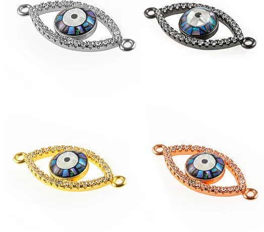 26*22mm shell Evil Eye crystal micro pave cz zircon cubic zirconia beads DIY Copper necklace charm bracelet connectors erf34 | Украшения и