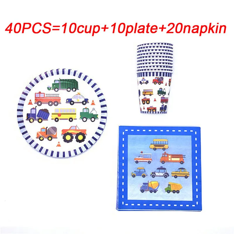 

40PCS Construction Vehicle Party Birthday Decoration Paper Napkins Plate Cup Disposable Tableware Set Baby Shower Party Supplies