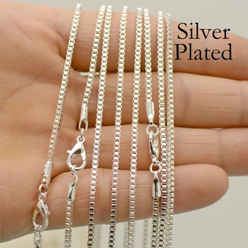 

50 - Silver Plated Box Chain Necklace, 18 inch and 24 inch Chain Necklace Silver Color, 2mm Silver Plated Snake Chain Necklace