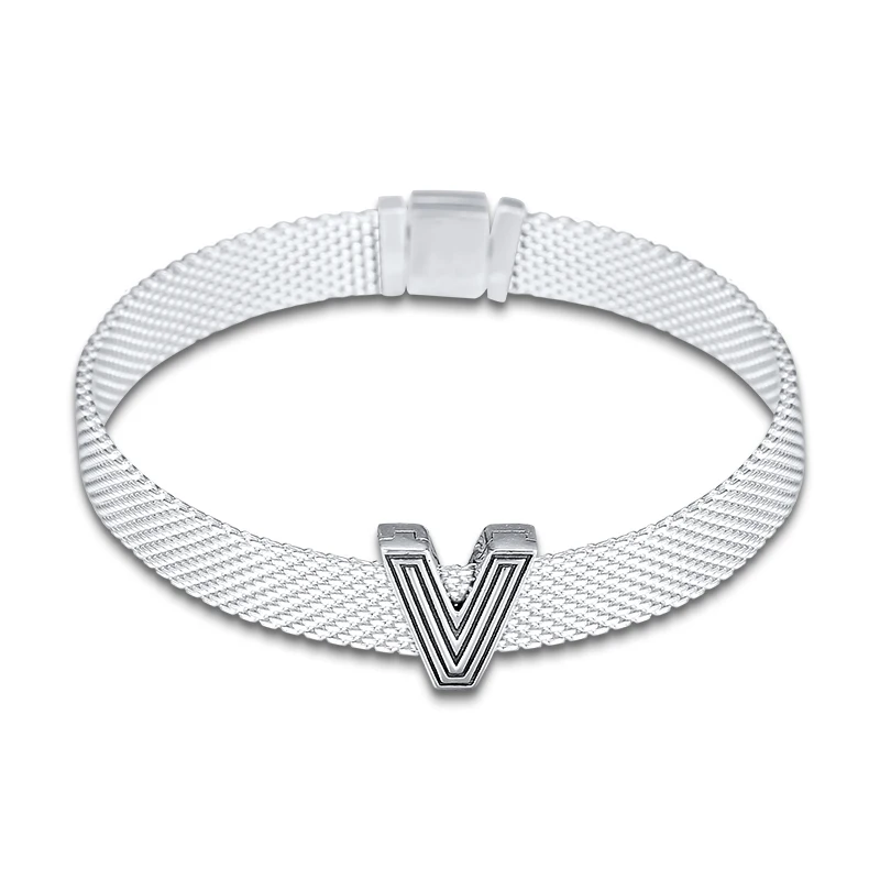 DIY Подходит для Pandora шармы браслеты буквы V клип бусины стерлингового серебра 925-ювелирные изделия