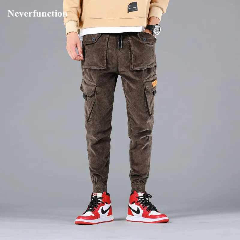 Осенне-зимние винтажные мужские вельветовые брюки карго с несколькими карманами