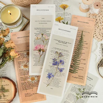 

6 Pcs/set Vintage Stickers Retro PET Transparent Plant Flower Text Pattern Journal Stickers Scrapbooking Stationery