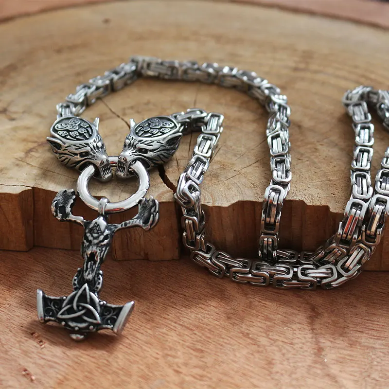 

Men necklace viking wolf head with Skull goat head necklace stainless steel pendant norse talisman ethnic jewelry