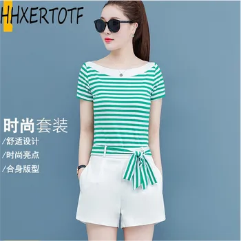 

Shorts suit summer 2020 new summer tide fashion Korean ladies temperament stripe thin two-piece suit sets