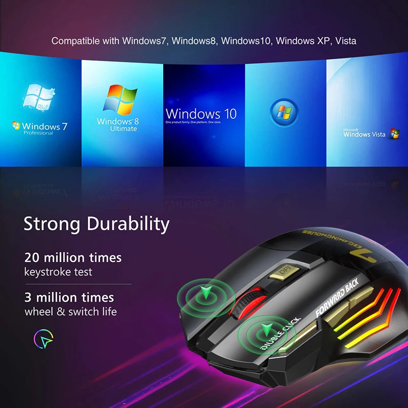 Recargable ratón inalámbrico ratón de ordenador jugador ergonómico ratón de juego USB ratones silenciosos con retroiluminación RGB Mause para PC portátil - Imagen 6
