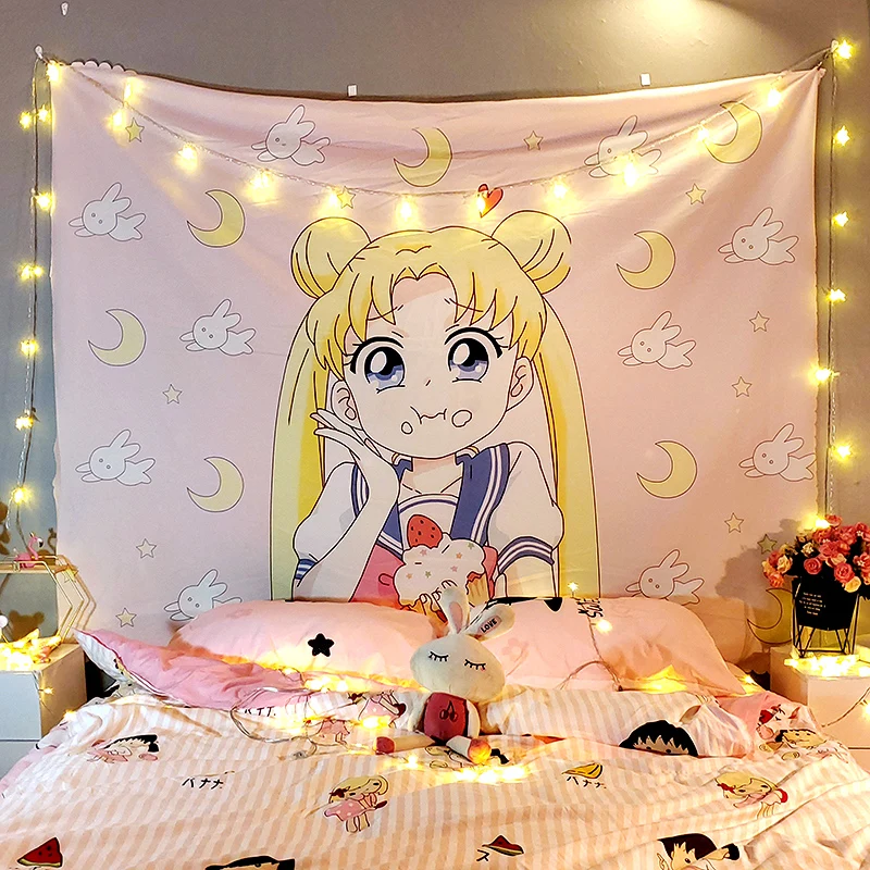Macrame Anime Tapestry Cute Sailor Moon Room Decor College Dorm Decoration Kawaii Fairy Washing Tapestry Hanging Pink Tapestrys Tapestry Aliexpress