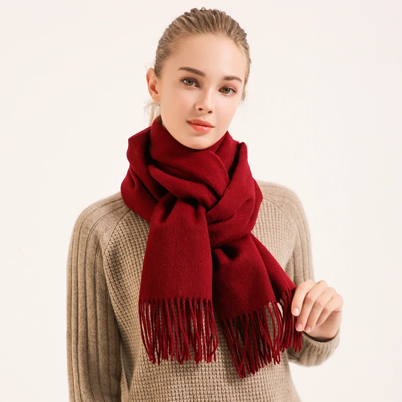 

2020 Winter&Autumn 100% Wool Scarves for Women Tassels Solid Long Soft Wraps and Shawls Femme Ladies Classic Designed Scarf