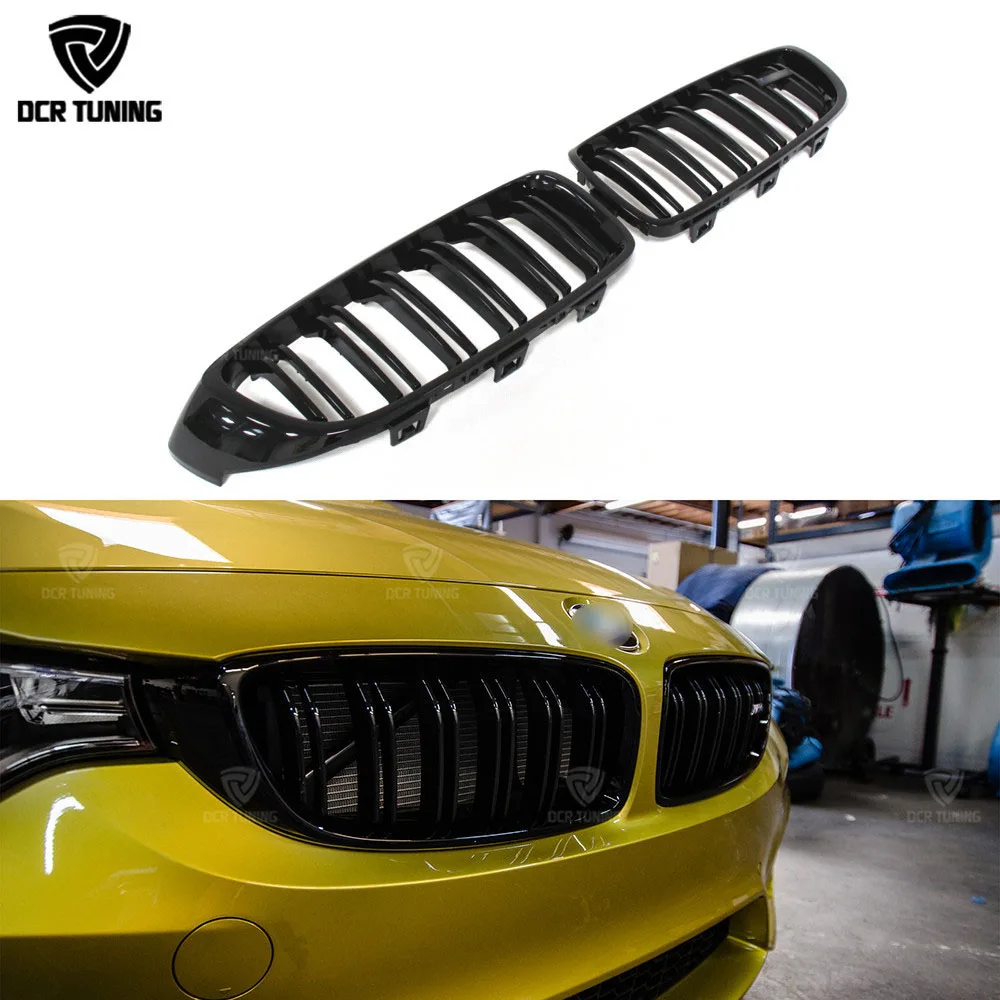 For BMW 4 Series F32 F33 F36 & F82 F83 M4 & F80 M3 2014-UP Dual Slats Carbon Fiber Front Grille With Three Color M look