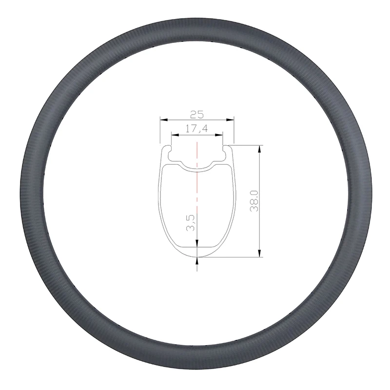 

38mm tubeless U shape road disc carbon rim 700c clincher 25mm wide 3K twill matte glossy 20 24 28 32 36 Holes NO brake track